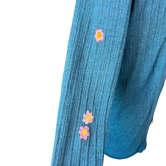 Kinross cashmere blue embroidered cardigan sweater - Picture 5 of 8